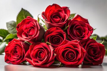 Fototapeta premium Captivating CloseUp of Deep Red Roses Against a Soft White Background A LowLight Study of Floral Beauty