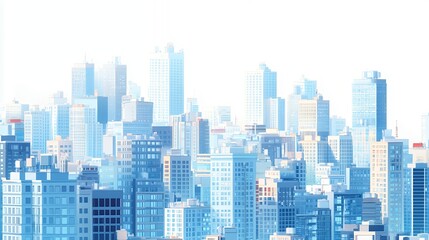 Obraz premium Cityscape Illustration with Buildings and Skyscrapers in Blue and White