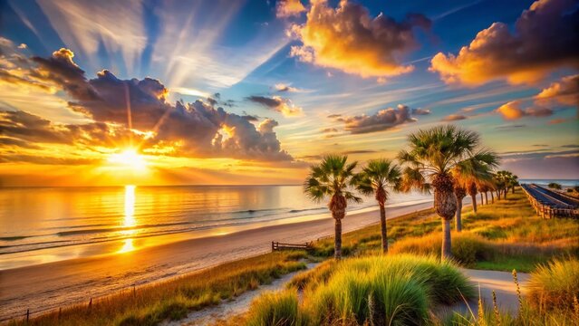 Breathtaking Sunrise Over St Simons Island Georgia A Coastal Masterpiece Captured in Stunning Bokeh Photography