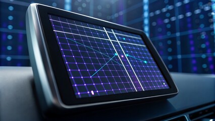 innovation technology CRM platform integration, Sleek digital display in a modern vehicle showcasing a grid interface.