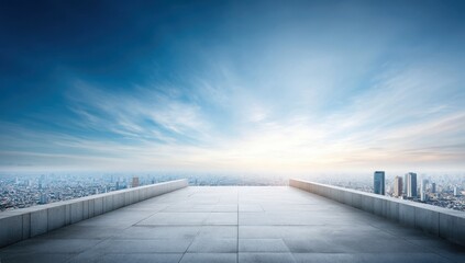 Skyscraper Vista: A high-angle shot offers a mesmerizing panorama of a cityscape, emphasizing the towering skyscrapers under a vast sky with beautiful clouds and city structures.