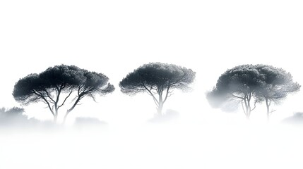 Fototapeta premium Foggy Trees Landscape with Misty Atmosphere and Silhouettes
