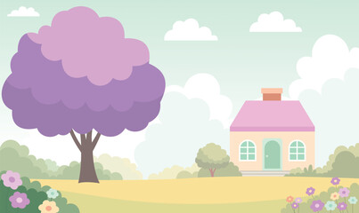 Home House Building with Flowers Floral Garden Park Yard Nature Landscape in Summer
