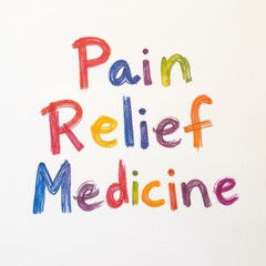 Vibrant crayon drawing of pain relief medicine on colorful paper background