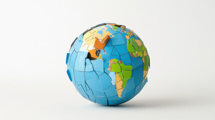 fragmented globe with colorful continents on white background, symbolizing global division