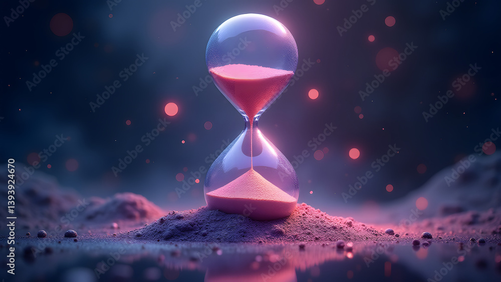 Poster neural hourglass with memory sand floats in consciousness nebula. thought constellations in 16k.