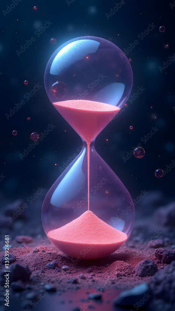 Poster neural hourglass with memory sand floats in consciousness nebula. thought constellations in 16k.