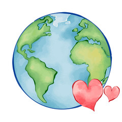 Love earth illustration with watercolor style for international earth day.