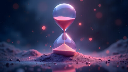 Neural hourglass with memory sand floats in consciousness nebula. Thought constellations in 16K.