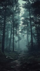 Fototapeta premium Forest trees nature fog.