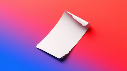 torn document lies on vibrant red and blue gradient background, symbolizing conflict