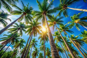 Obraz premium Majestic Palm Trees Reaching for a Vibrant Blue Sky - Tropical Landscape Stock Photo