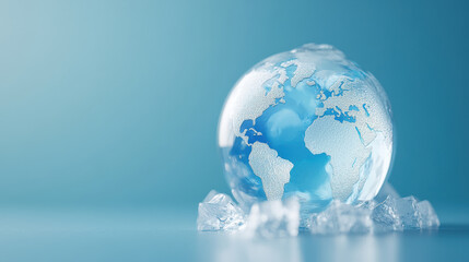 Obraz premium globe made of ice sits on blue background, symbolizing global cooling