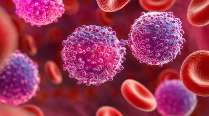 Health, immunity and innovation concept. Cellular representation in a bloodstream with colorful details.