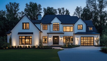 Modern luxury home at twilight