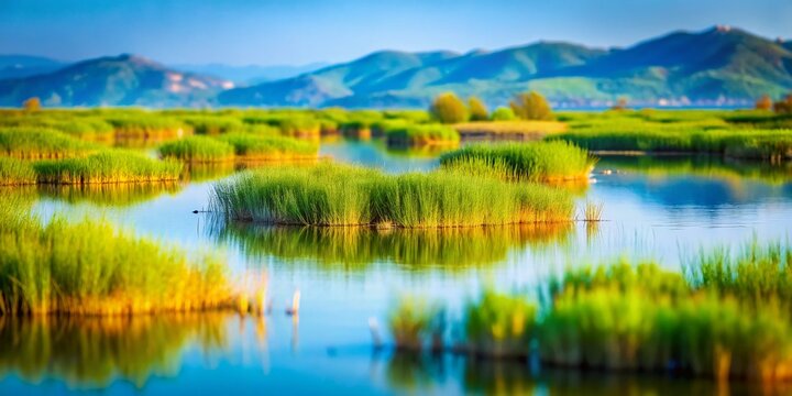 Miniature Oropos Greece Wetland Landscape, Tilt-Shift Photography