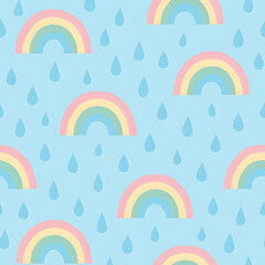 Colorful rainbow raindrops seamless pattern design vibrant background digital art cheerful mood eye-catching style
