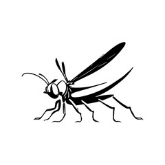 Stylized monochrome illustration of a wasp, rendered in minimalist design