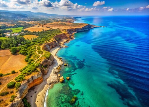 Panoramic Aerial Cyprus Coastline: Kaplica's Northern Shore, Dramatic Seascape