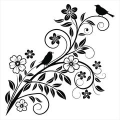 Elegant Black Floral Corner Ornament Silhouette