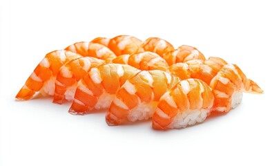 Fresh Shrimp Sushi Nigiri Row on White Background Delicious Japanese Food