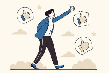 Appreciate or acknowledge coworker, respect or honor for great people, admiration or thank you, gratitude concept, businessman respected by colleagues giving thumbs up for his help and success.