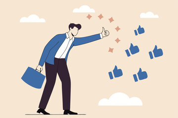 Appreciate or acknowledge coworker, respect or honor for great people, admiration or thank you, gratitude concept, businessman respected by colleagues giving thumbs up for his help and success.