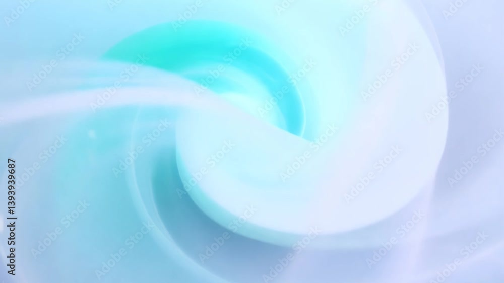 Poster calm merging of pastel blue and mint green fog vortices gently intertwining, creating smooth and flu