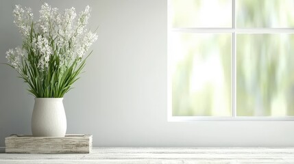 Fototapeta premium Elegant White Spring Flowers in Simple Vase by Bright Window