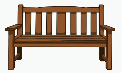 Brown Wooden Park Bench with Armrests Cartoon