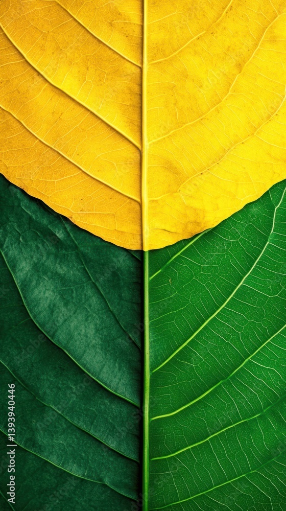 Poster vibrant natural leaf composition featuring shades of green and yellow with textured veins and unique