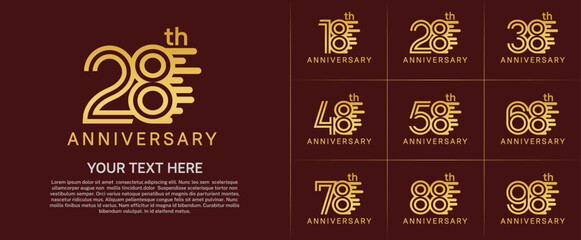 Anniversary logo type set with double line number. golden color can be use special moment