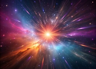 Fototapeta premium Colorful Big Bang Explosion in Deep Space with Radiating Light