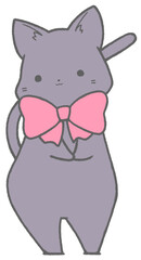 A black cat with a red ribbon around its neck