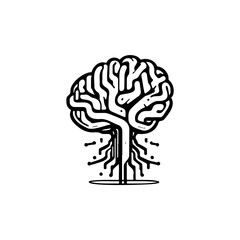 Conceptual representation of intellect merging with technology and data streams