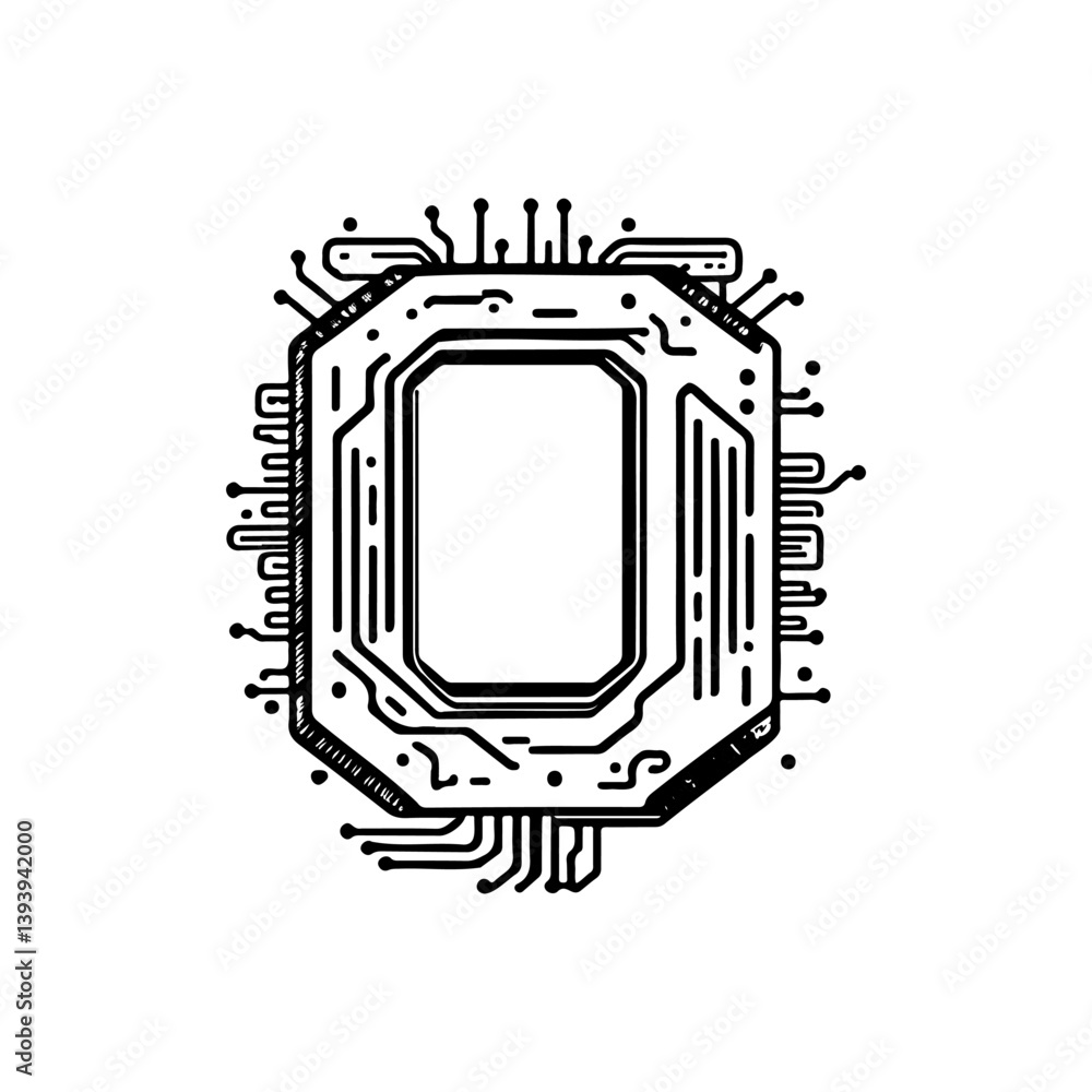 Poster circuit board design with geometric shape, electronic pathways for data flow