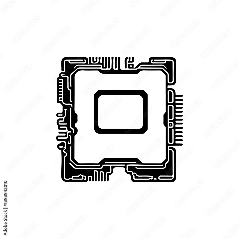 Poster detailed rendering of integrated circuit, showcasing intricate internal pathways