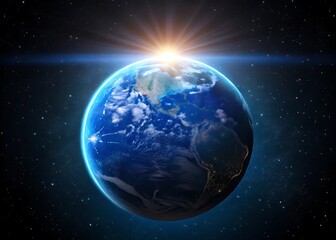 Obraz premium Sunrise Over Planet Earth from Space Showing Asia and Europe