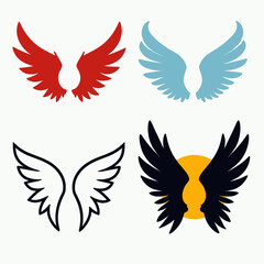 Obraz premium Four Wing Set: Red, Blue, Outline, Black with Sun