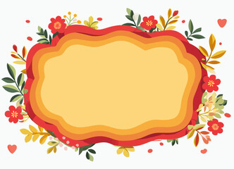 Floral frame with layered paper cut effect and hearts