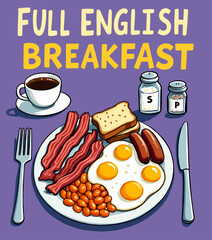 Full English Breakfast with Eggs, Bacon, and Beans
