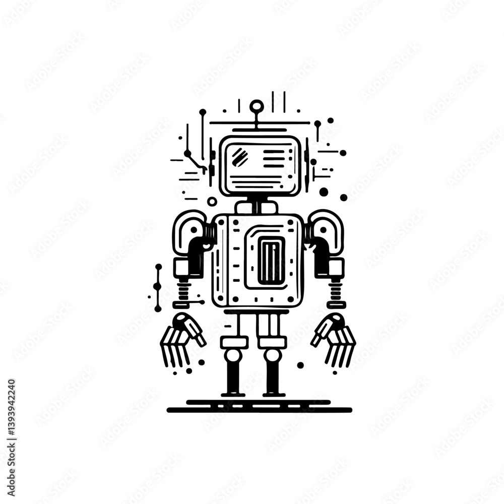 Aufkleber simple robotic figure with linear graphic elements on a white background