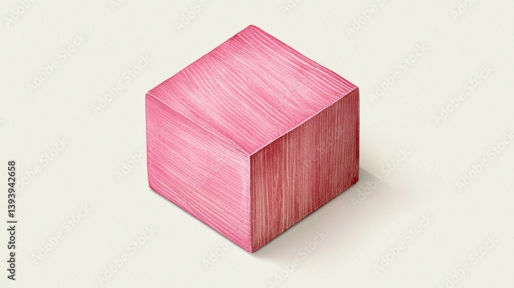 Poster simple pink cube with textured surface on light background