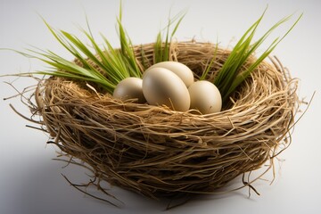 Obraz premium easter eggs in nest on white