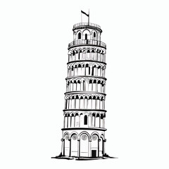 Leaning Tower of Pisa, black and white sketch