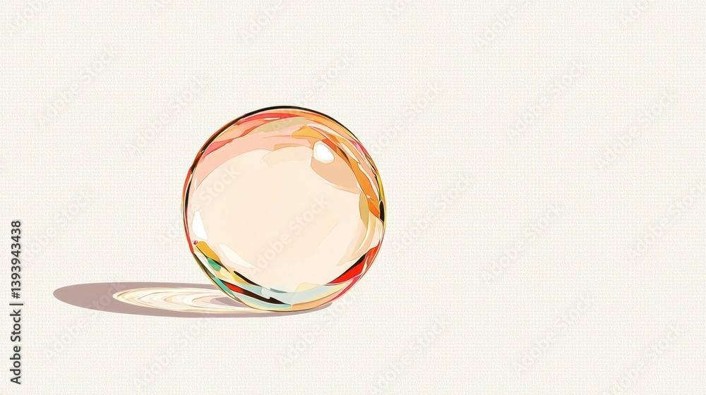 Poster colorful transparent sphere on soft background with gentle shadows