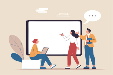 Online consultant, manager giving advice on remote work, online conference or communicate with team via internet concept, businessman manager giving advice from computer monitor to team members.