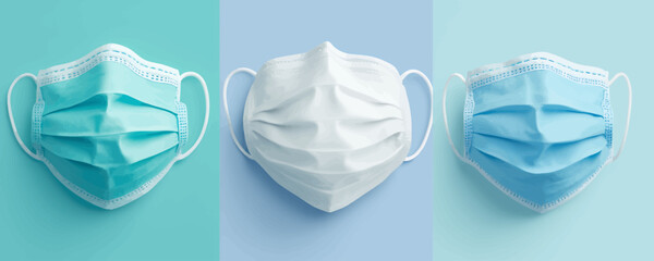 Surgical Masks in Blue, White, and Teal Colors