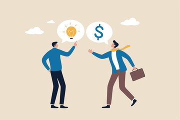 Venture capital, project pitching for funding or VC investment, selling idea for money or angel investment for startup project concept, young entrepreneur pitching idea to raise venture capital fund.