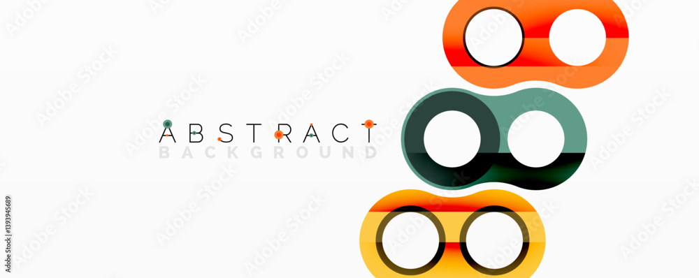 Poster abstract geometric shapes, circles, rectangles overlap creating modern design. orange, teal, yellow 